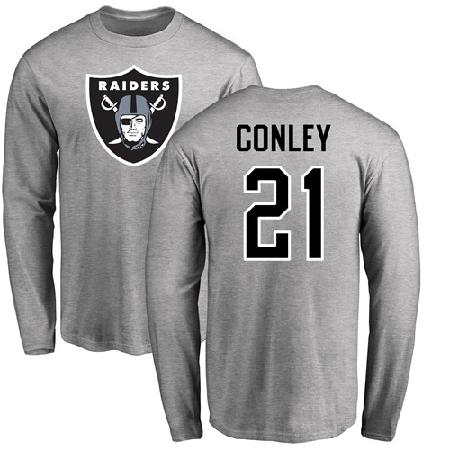 Men Oakland Raiders Ash Gareon Conley Name and Number Logo NFL Football #21 Long Sleeve T Shirt